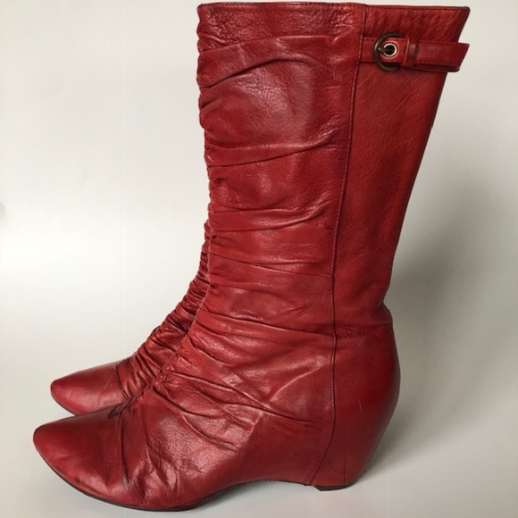 Biviel Shoes - Biviel, Cherry Red Leather Calf Boots